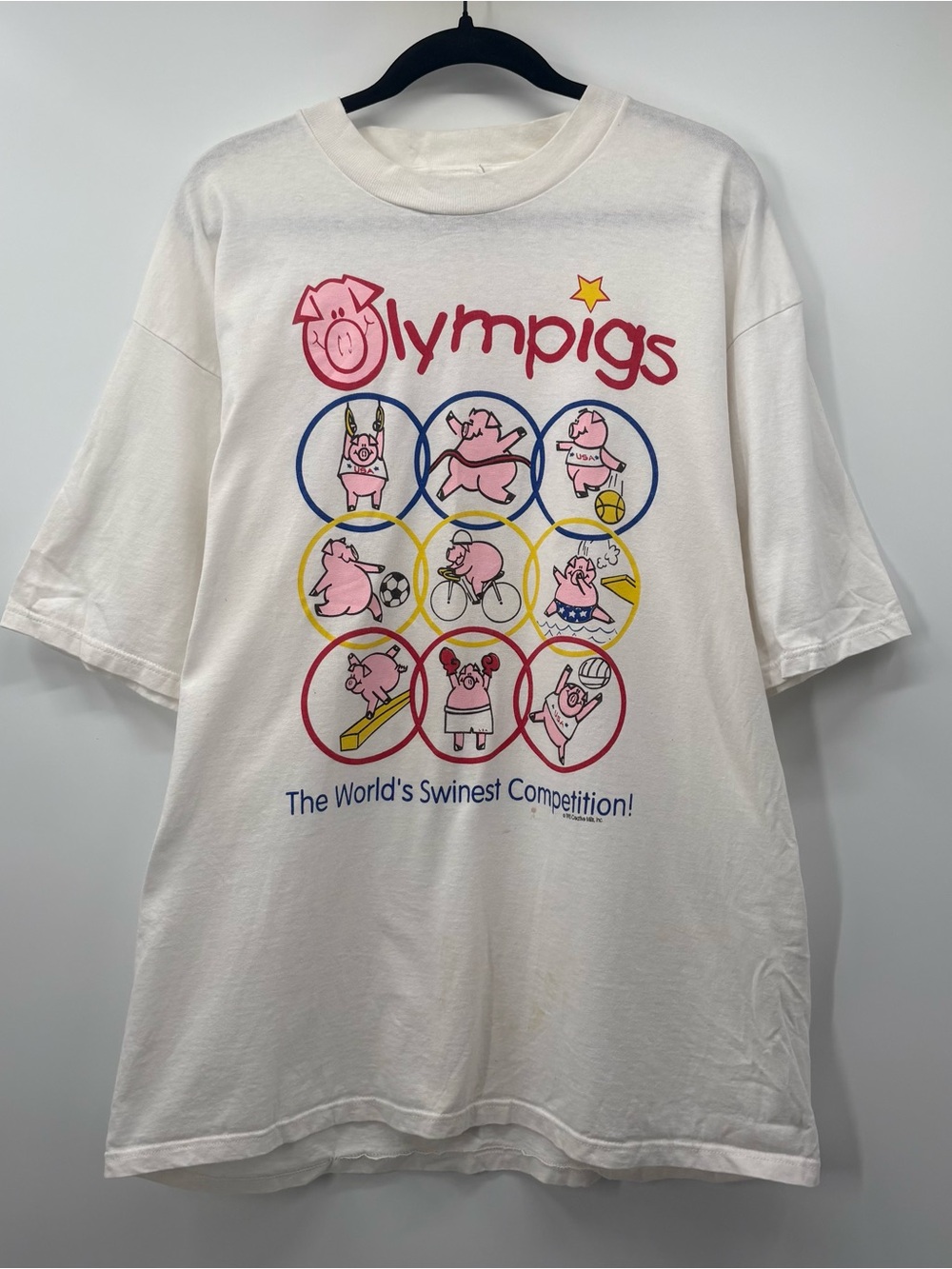 Graphic Short Sleeve Tee - White with Pink & Blue